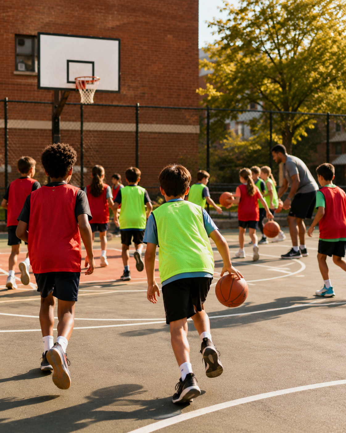 Children playing basketball supported by SKEET GROUP